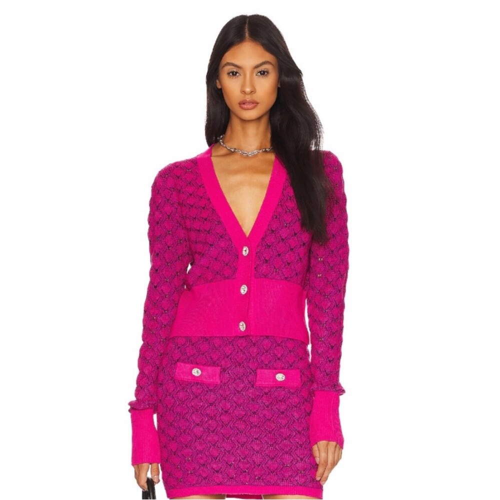 Amanda Uprichard Pink Knit Cardigan and Skirt Set